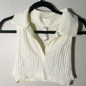 Nwt Uo?Ribbed Collared Crop Shirt M L